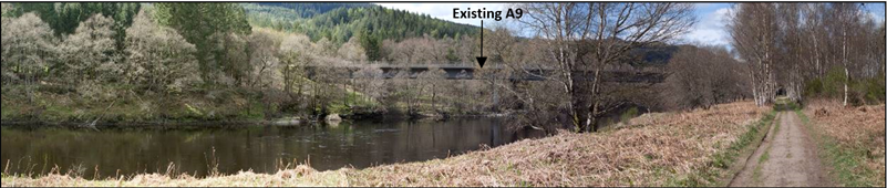 View looking north-west towards the existing A9 from NCR 77, south of the Tay Crossing