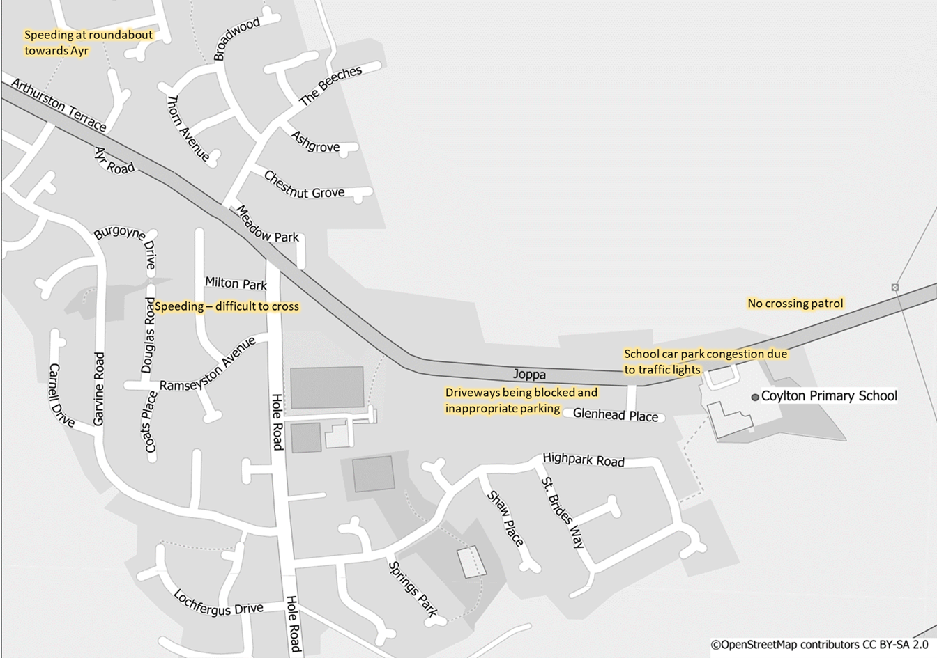 Figure B-7: Coylton Primary School Focus Group Map, as described in the text below
