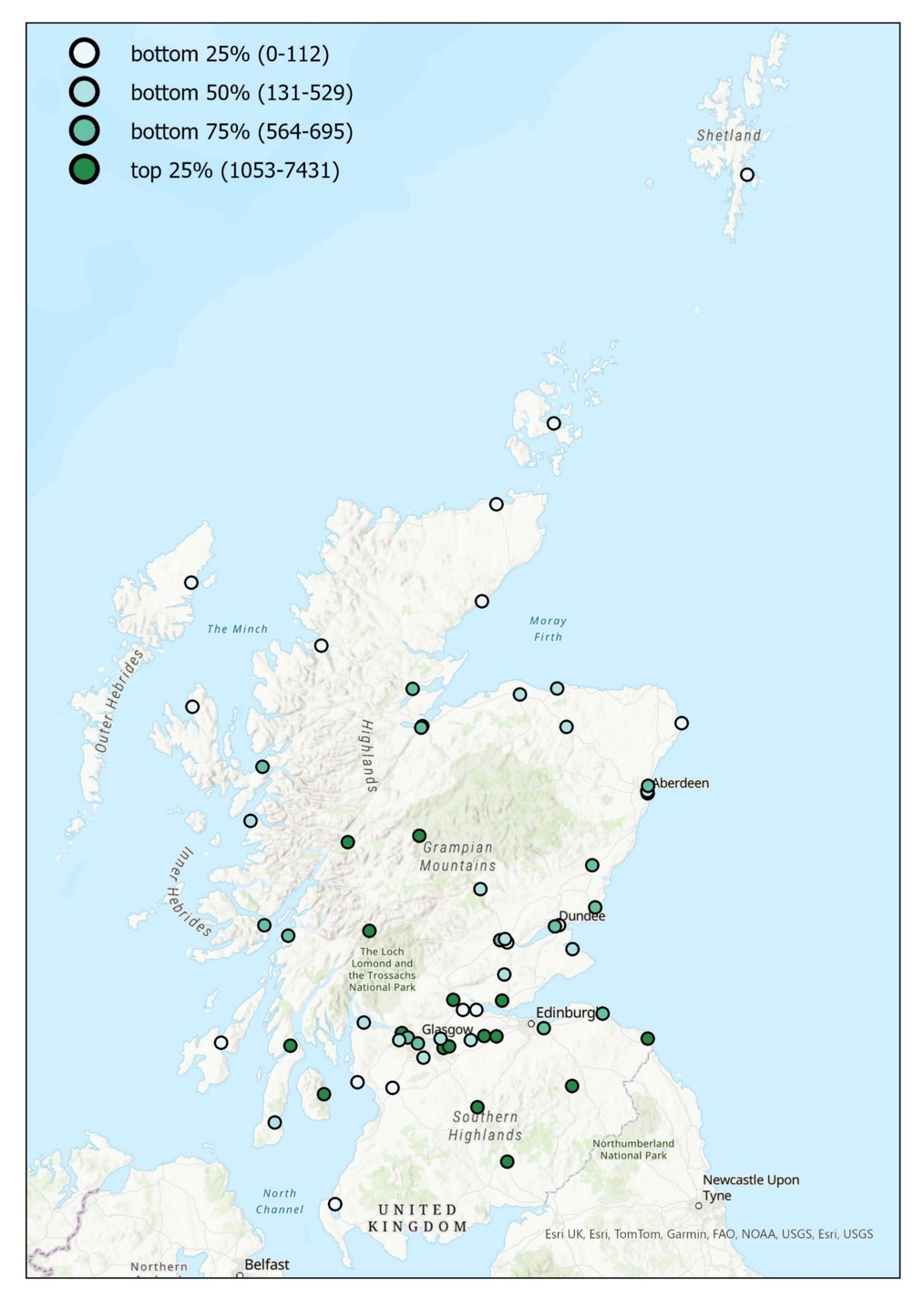Figure 10: Utilisation of en-route charging locations by the sample vehicles in the Agent-Based Model, as described in the text above