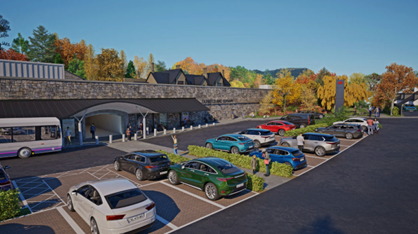 View of the Dunkeld &amp; Birnam Station replacement car park and pedestrian underpass entrance.