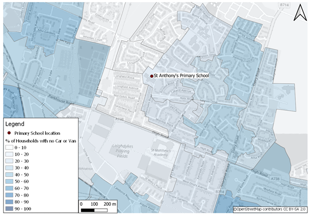 Figure A-4: St Anthony’s Primary School Car or Van Availability, as described in the text below