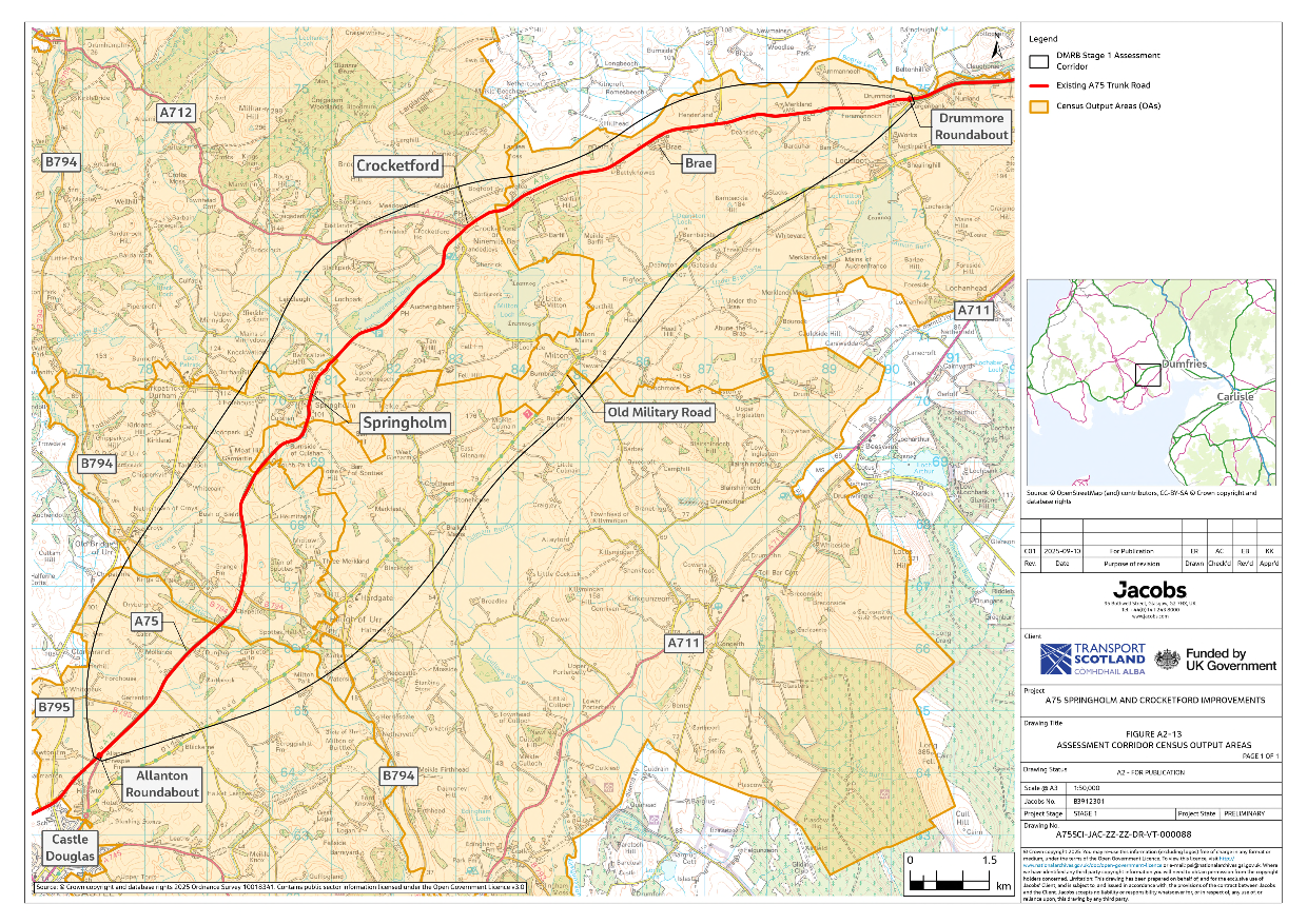 A figure showing the assessment corridor census output areas.